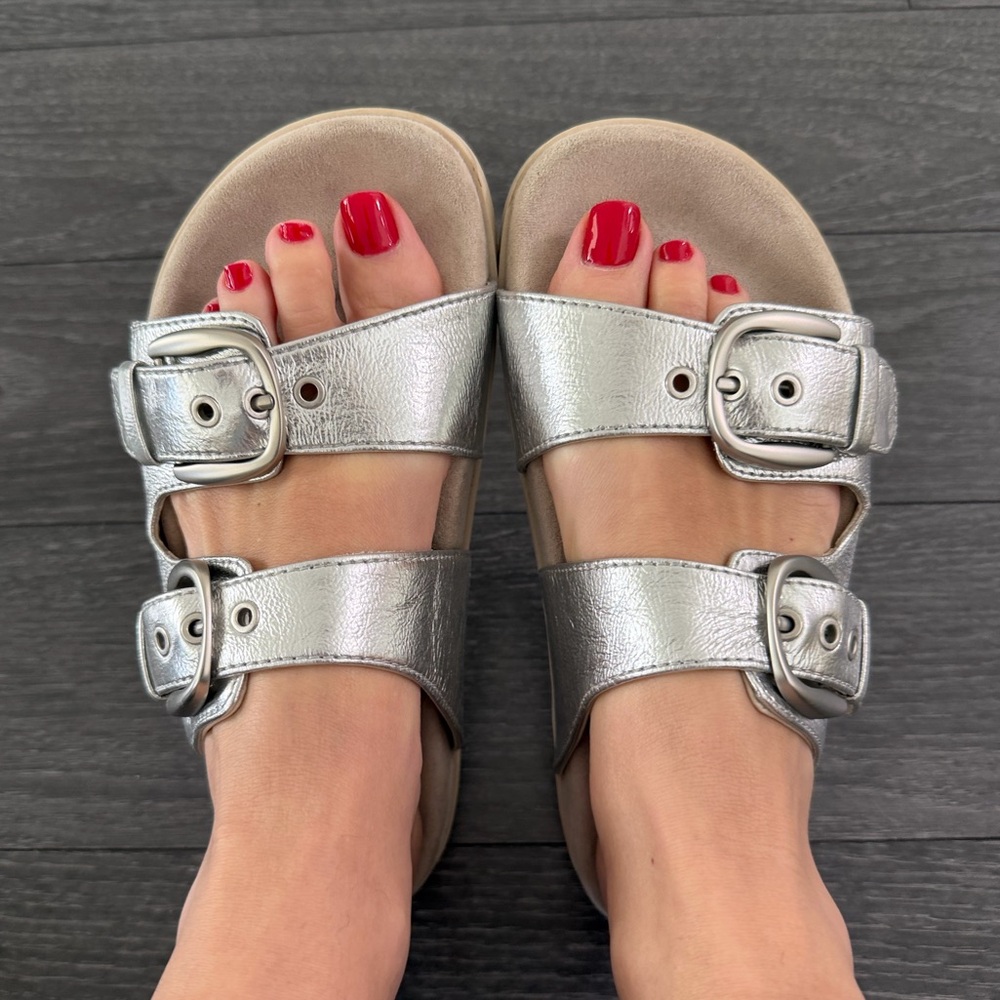 Zara Silver Buckle Strap Women's Sandals sz 36